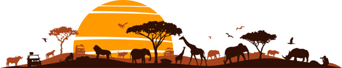savanna landscape africa vector silhouette