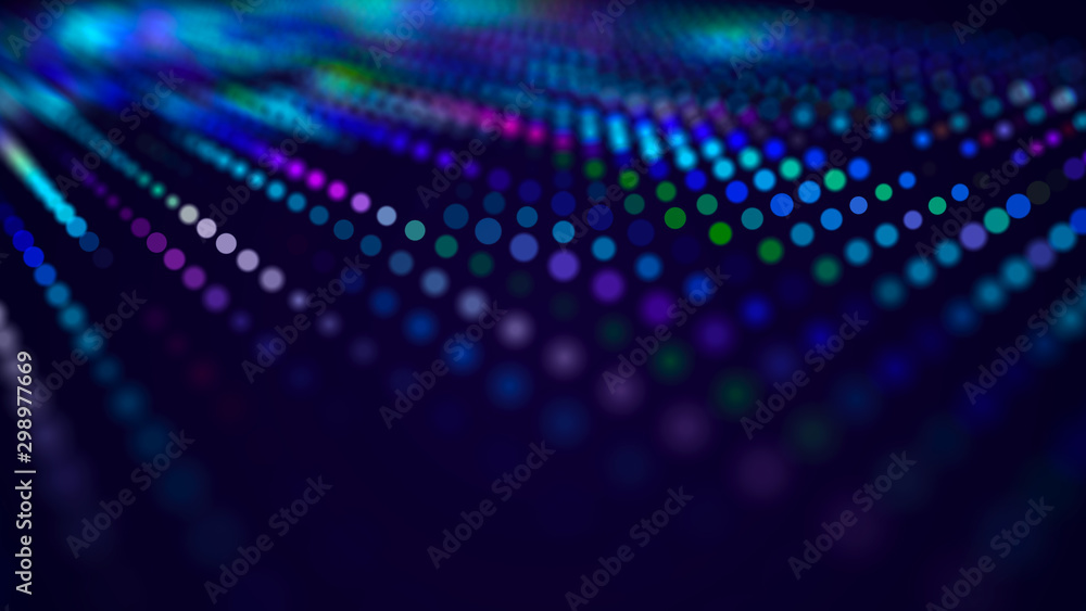 Wave of musical sounds. Abstract background with interweaving of dots and lines. 3D rendering. - obrazy, fototapety, plakaty 