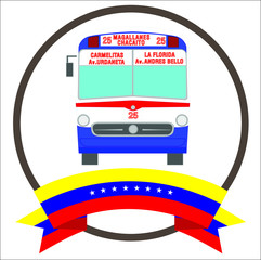 Vintage Iconic bus from Caracas Venezuela with eight stars Venezuela flag.