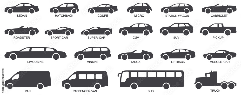 Car body types vector illustration - obrazy, fototapety, plakaty 