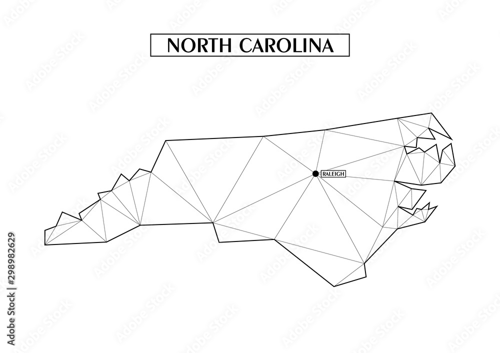 Polygonal abstract map state of North Carolina with connected ...