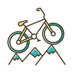 Poster - Mountain cycling color icon. Cross-country, downhill biking. Outdoor sporting activity. Riding over rough terrain. Extreme sport. Isolated vector illustration