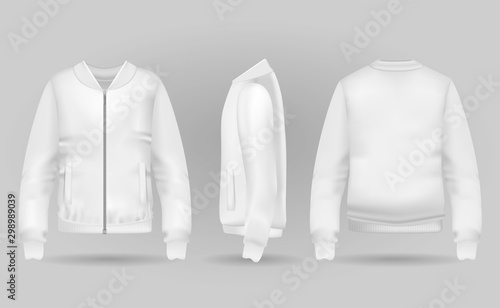 Cuadros en Lienzo Blank white jacket bomber in front, back and side views