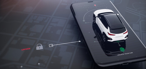 Smartphone application UI for remotely car control (remote car lock) (3D Illustration)