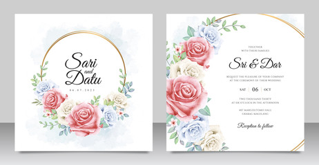 Wall Mural - Floral wreath wedding invitation card template