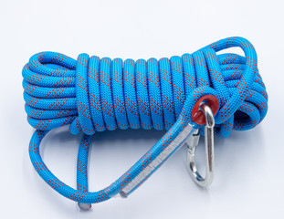 ฺClimbing rope, Blue color Rope on white background