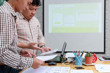 Wall Mural - graphic designers work together with ux ui designer planning application template layout framework f