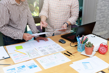 Wall Mural - graphic designers work together with ux ui designer planning application template layout framework f