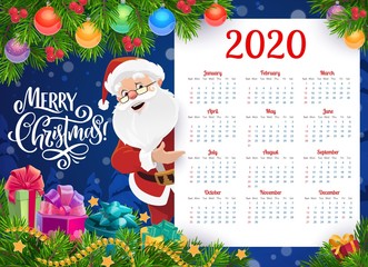 Wall Mural - New Year calendar with Christmas gifts and Santa