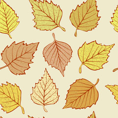 Wall Mural - Seamless pattern. Autumn birch leaves.