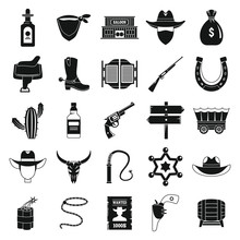 Western Cowboy Icons Set. Simple Set Of Western Cowboy Vector Icons For Web Design On White Background