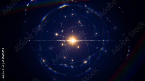 Fotografía dynamic energetic blue indigo gold atom model concept illustration of glowing pr
