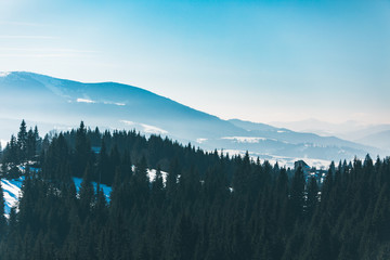  landscape view of snowed winter mountains