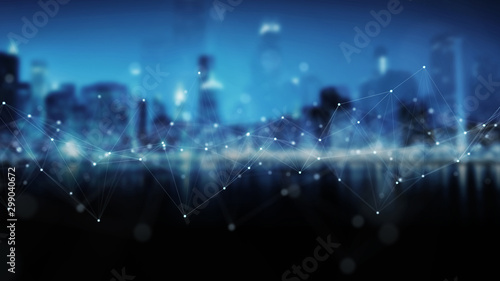Abstract digital network connection blue background 3D rendering
