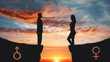 © Prostock-studio - Silhouettes of man and woman standing on rock tops