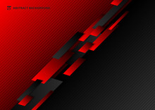 Abstract Technology Template Geometric Diagonal Overlapping Separate Contrast Red And Black Background.
