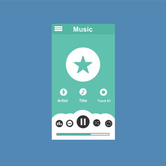 Media player application, app template with flat design style for smart phones, PC or tablets. Clean and modern - Vector