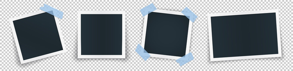 photo frame set with blank place with blue sticker. rotated photo frame concept, single isolated vin