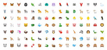 All Animals Vector Icons. Emoji Set. Colorful Wildlife Symbols. Animal Face, Head Emojis, Emoticons Set, Collection – Vector