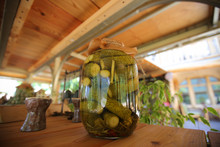 Blanks In Jars Of Cucumbers Are On The Table