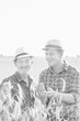 © MDBPIXS - Black and white photo of mature farmer showing wheat grains to senior farmer in field