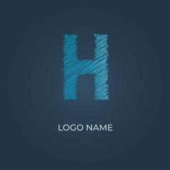 Wall Mural - Blue alphabet letter H sketch logo on dark background