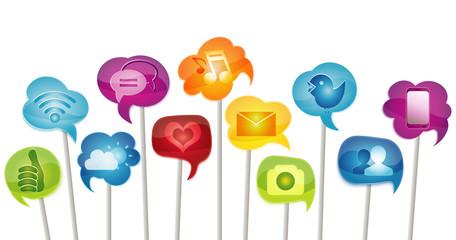 Canvas Print - Concept social media isolated application icons. Community. Global networking. Share information. App Symbols Digital interface. Multimedia Speech bubble