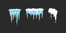 Vector Set Of Icicles In Cartoon Style. Snow And Ice Vector Frames, Snowcap And Snowdrift.