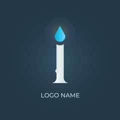 Candlelight logo in alphabet letter i vector design with blue fire on dark background