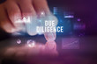 © ra2 studio - Finger touching tablet with charts and DUE DILIGENCE inscription, business concept