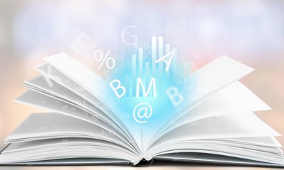 Poster - Open book isolated on white and letters