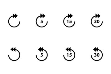 Aufkleber - Repeat 5, 15, 30 seconds simple vector icon. Replay icons. Replay icon for application and web or Media player control. Replay icons set. 5, 15, 30 sec playback backwards.
