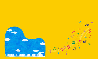 Wall Mural - a grand piano of the blue sky with colorful notes 青空のグランドピアノとカラフルな音符たち