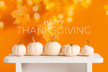Happy Thanksgiving Greeting Card With White Pumpkins