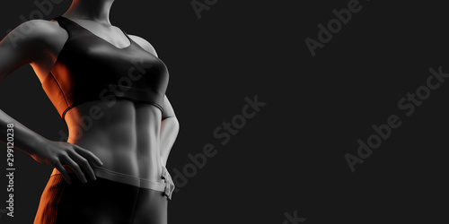 Fotomural Fitness woman on black background. 3d render