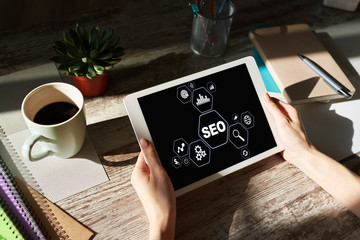 Wall Mural - seo - search engine optimization. digital marketing concept on screen.