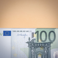 Euro cash on a yellow and pink background. Euro Money Banknotes. Euro Money. Euro bill. Place for text.