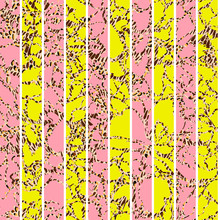 Abstract Leopard Style Striped Vector Seamless Pattern. Bright Pink And Yellow Green Stripes With Spotted Contours Like Animal Skin. Mottled Template For Design, Textile, Wallpaper, Banner Background.