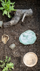 handmade terrarium with ground turtles like pets, plants and fake rock. pets, turtles box for domestic breeding. turtles as pet animals in a big wooden box