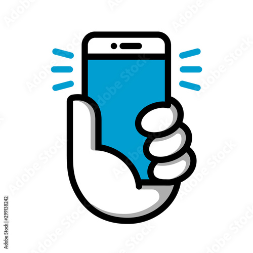 hand hold phone logotype hand hold smartphone vector illustration smart phone linear logo symbol vector logotype buy this stock vector and explore similar vectors at adobe stock adobe stock adobe stock