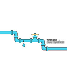 Leaking Water Pipes. Broken Pipeline With Leakage, Dripping Fittings. Vector Illustration