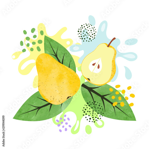 Pear juice vector illustration. Abstract watercolor juicy fruit splash