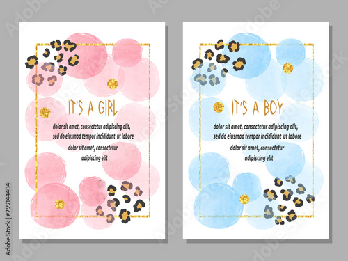 Baby shower card set. Watercolor invitation cards design for baby shower part...