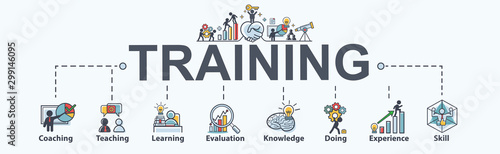 Fotografía Training banner web icon for business and Seminar, coach, teaching, learn, evaluation, knowledge, doing, experience and skill