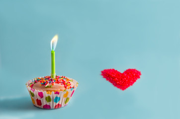 Congratulations. muffin, cupcake with a candle. birthday