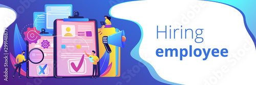 Cuadros en Lienzo Company hr managers hiring a new employee using resume, magnifier and megaphone