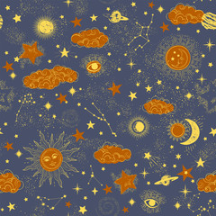 Wall Mural - Space Galaxy constellation seamless pattern print could be used for textile, zodiac star yoga mat, phone case