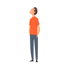 Sticker - Young Man in Casual Clothes Looking Up Vector Illustration