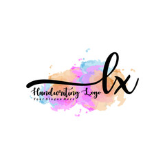 Initial LX handwriting watercolor logo vector. Letter handwritten logo template,watercolor template for, beauty, fashion, wedding, wedding invitation, business card