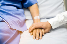 Doctor Holding Hands Asian Senior Or Elderly Old Lady Woman Patient With Love, Care, Encourage And Empathy At Nursing Hospital